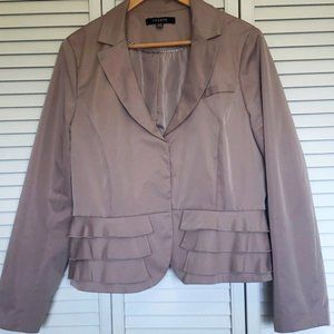 Sandro Studio Ruffle Peplum Blazer, Tan, XL